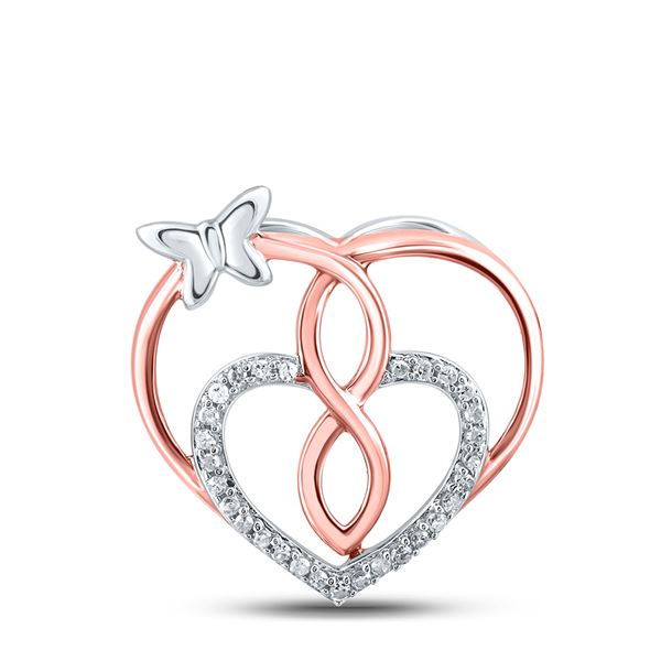 Diamond Heart Butterfly Pendant 1/10 Cttw Rose-tone Sterling Silver