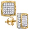 Image 1 : Mens Diamond Square Fluted Cluster Earrings 7/8 Cttw 10kt Yellow Gold