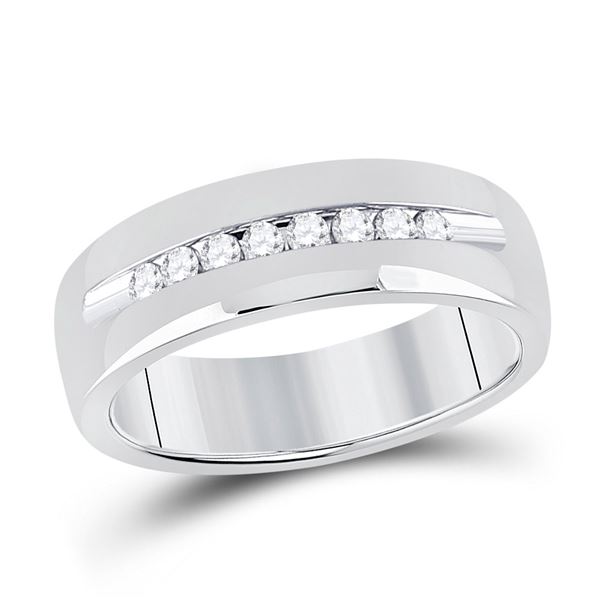 Mens Diamond Wedding Single Row Band Ring 1/4 Cttw 14kt White Gold