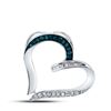 Image 1 : Blue Color Enhanced Diamond Bisected Heart Pendant 1/10 Cttw Sterling Silver