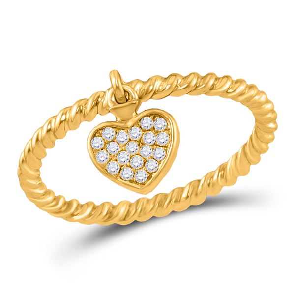 Diamond Heart Dangle Stackable Band Ring 1/10 Cttw 10kt Yellow Gold