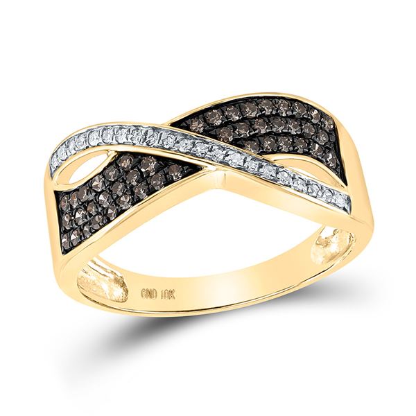 Brown Diamond Crossover Band Ring 1/3 Cttw 10kt Yellow Gold