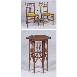 VINTAGE TWO SMALL SPINDLE OAK CHAIRS AND TABLE