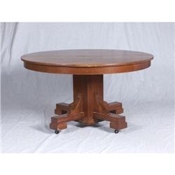 CIRCA 1920-30 OAK ARTS AND CRAFTS DINING TABLE