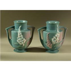 PAIR ROSEVILLE ''FOXGLOVE'' VASES SHAPE 46, 7''