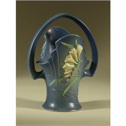ROSEVILLE ''FREESIA'' BLUE BASKET VASE 10'' SHAPE 392