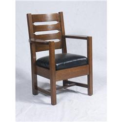 CIRCA 1910-20 ARTS AND CRAFTS TIGER OAK ARMCHAIR
