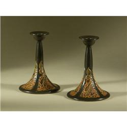 ROSEVILLE BROWN ''PANEL'' CANDLESTICKS