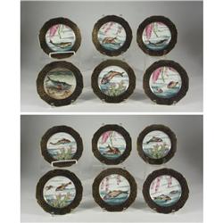 HAVILAND LIMOGES FISH PLATES COBALT/GILT BORDER