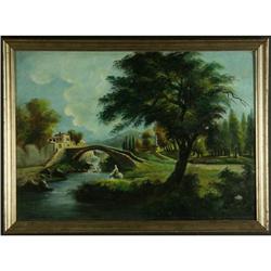 OIL PAINTING IDYLLIC LANDSCAPE ANTIQUE