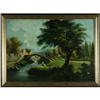 Image 1 : OIL PAINTING IDYLLIC LANDSCAPE ANTIQUE