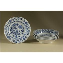 SIX MEISSEN LARGE BLUE ONION SOUP BOWLS