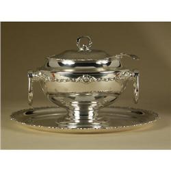 JAPANESE SILVER PLATE SOUP TUREEN AND TRAY