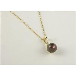CULTURED BLACK PEARL, DIAMOND & 14K PENDANT& CHAIN