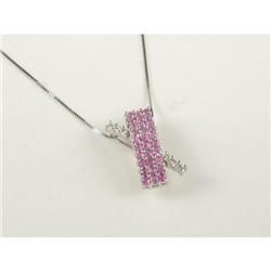 PINK SAPPHIRE & DIAMOND PENDANT W/ CHAIN 14K