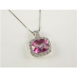 PINK TOPAZ AND DIAMOND PENDANT WITH CHAIN 10K