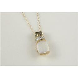 OPAL, PINK SAPPHIRE AND DIAMOND PENDANT WITH CHAIN