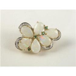 OPAL, EMERALD AND DIAMOND PENDANT IN 10K