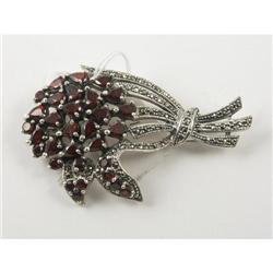 LADY'S PIN FLOWER BOUQUET GARNET MARCASITE
