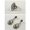 Image 1 : STERLING RING & EARRING SET AMETHYSTS MARCASITES