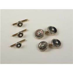 MOTHER-OF-PEARL AND PEARL CUFFLINKS AND STUDS 14K