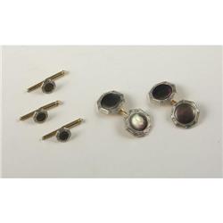 MOTHER-OF-PEARL CUFFLINKS & BUTTON STUDS, 14K