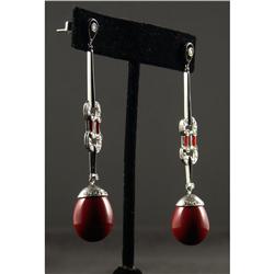 PLATINUM, ENAMEL, & DIAMOND DANGLE EARRINGS