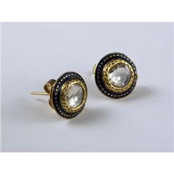 ROSE CUT DIAMOND AND ENAMEL GOLD EARRINGS