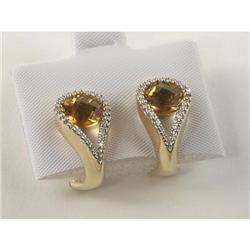 CITRINE, DIAMOND & 14K YELLOW GOLD EARRINGS