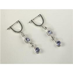 TANZANITE AND DIAMOND DANGLE EARRINGS IN 14K GOLD