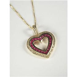 RUBY AND DIAMOND HEART PENDANT WITH CHAIN 14K
