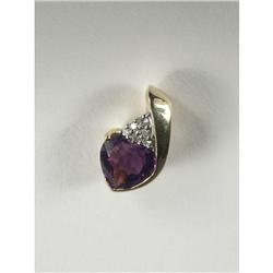 HEART SHAPE AMETHYST AND DIAMOND PENDANT 14K