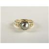 Image 1 : SEMI-BLACK CULTURED PEARL & DIAMOND RING 14K