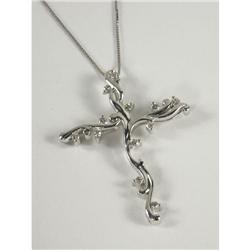 DIAMOND AND 14K WHITE GOLD CROSS PENDANT & CHAIN