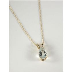 AQUAMARINE & 14K YELLOW GOLD PENDANT & CHAIN