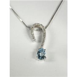 AQUAMARINE AND DIAMOND PENDANT WITH CHAIN 14K