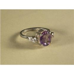 BRAZILLIAN AMETHYST AND CZ STERLING RING