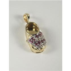 RHODOLITE GARNET & DIAMOND BABY SHOE PENDANT 14K