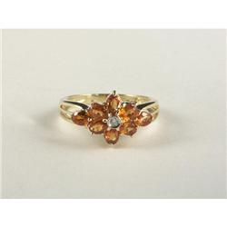 AMBER GARNET AND DIAMOND RING.  14K