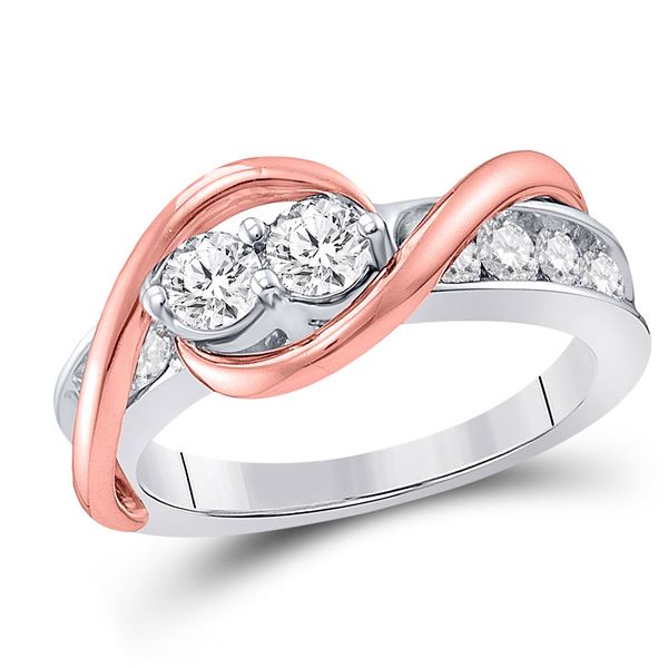 Diamond 2-stone Bridal Wedding Engagement Ring 3/4 Cttw 14kt Two-tone Gold