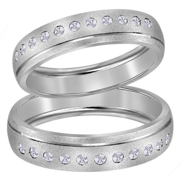 His Hers Diamond Matching Wedding Band Set 1/4 Cttw 14kt White Gold