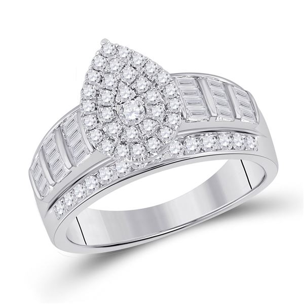 Baguette Diamond Cluster Bridal Wedding Engagement Ring 1 Cttw 10kt White Gold