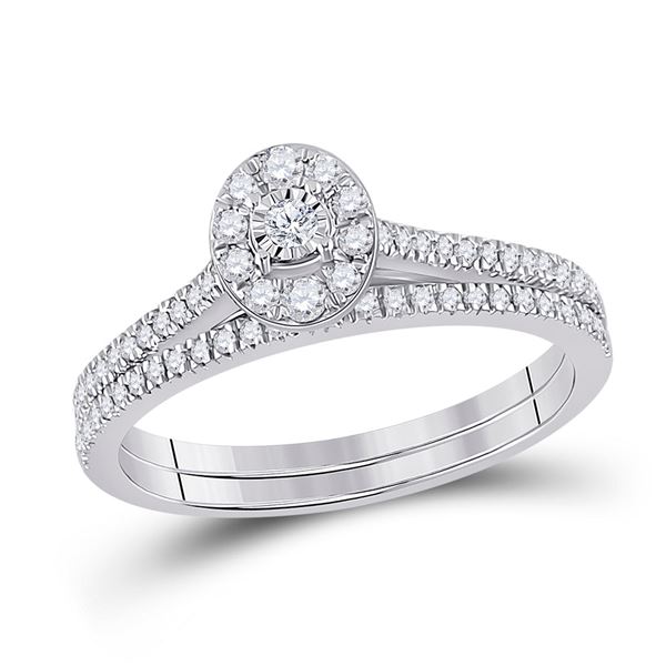 Diamond Oval Bridal Wedding Ring Band Set 1/3 Cttw 10kt White Gold
