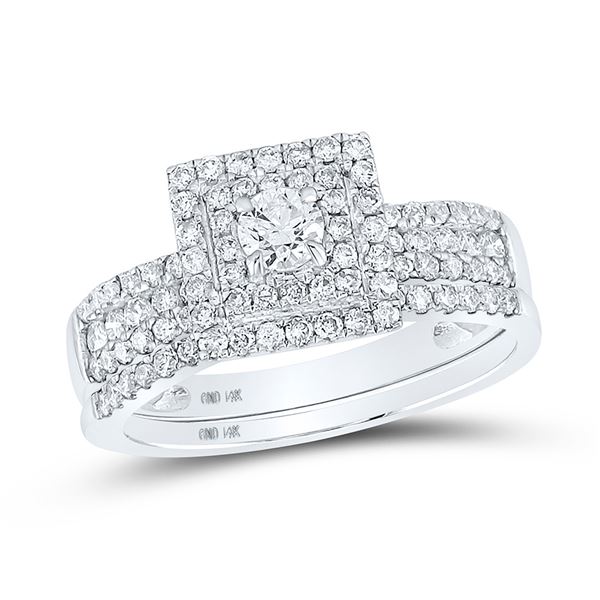 Diamond Bridal Wedding Ring Band Set 7/8 Cttw 14kt White Gold