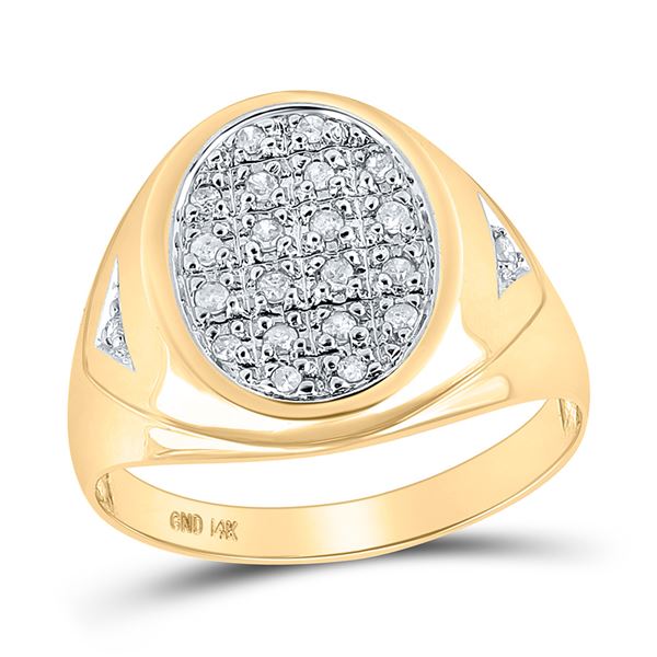 Mens Diamond Oval Cluster Ring 1/4 Cttw 14kt Yellow Gold