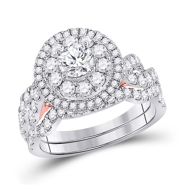 Diamond Bridal Wedding Ring Band Set 2 Cttw 14kt Two-tone Gold