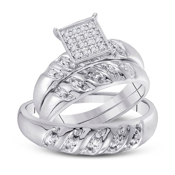 His Hers Diamond Cluster Matching Wedding Set 1/12 Cttw 10kt White Gold
