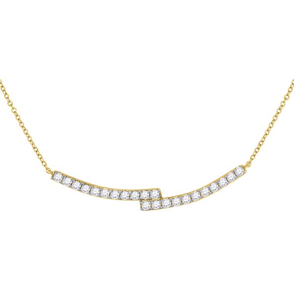 Diamond Curved Bypass Bar Necklace 1 Cttw 14kt Yellow Gold