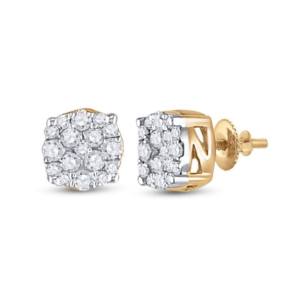 Mens Diamond Cluster Earrings 1/5 Cttw 10kt Yellow Gold