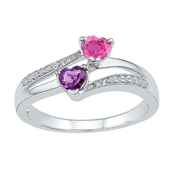 Heart Lab-Created Amethyst Pink Sapphire Bypass Ring 3/4 Cttw Sterling Silver